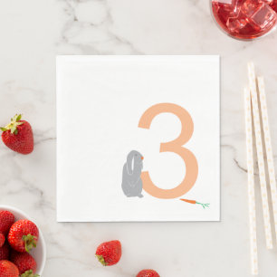 3e Verjaardag Modern Grey Bunny Party Servetten
