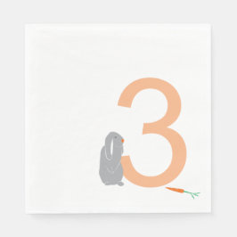3e Verjaardag Modern Grey Bunny Party Servetten