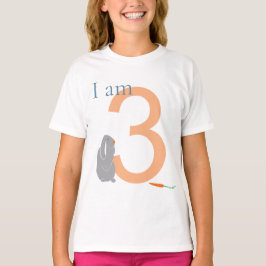 3e Verjaardag Modern Minimaal Grijs Bunny T-shirt