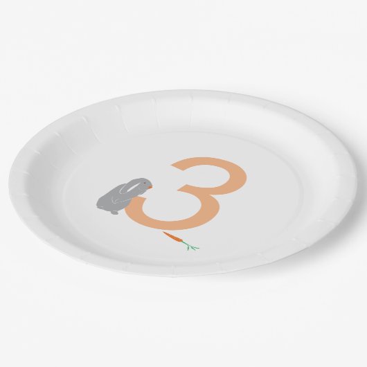 3e Verjaardag Modern Minimal Grey Bunny Papieren Bordje (Gekanteld)