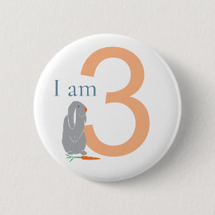 3e Verjaardag Modern Minimal Grey Bunny Ronde Button 5,7 Cm