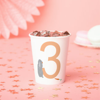 3e Verjaardag Modern Minimal Grijs Bunny Party Cup Papieren Bekers