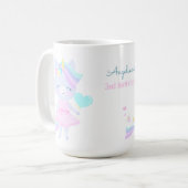 3e verjaardag mok met een grappige eenhoorn. (Voorkant links)