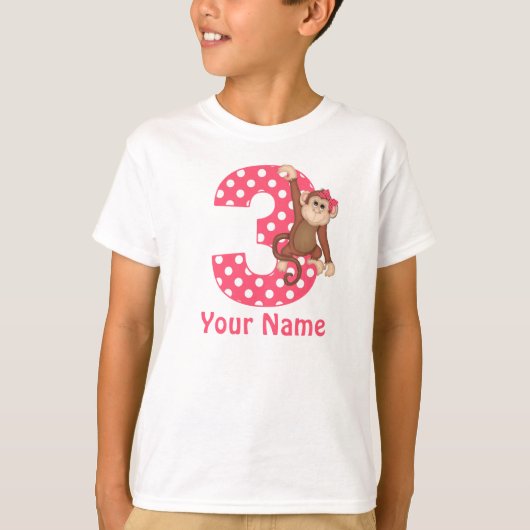 3e Verjaardag Monkey Girl Gepersonaliseerd Shirt (Voorkant)