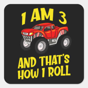 3e verjaardag Monster Truck Kinder Car Cft Vierkante Sticker