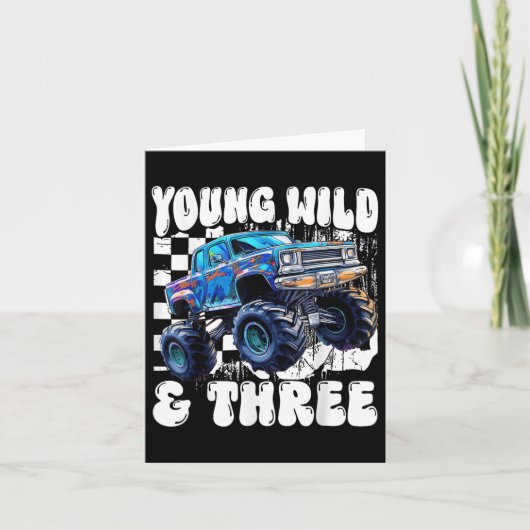 3e verjaardag Monster Truck Young Wild en drie 3 Kaart (Voorkant)