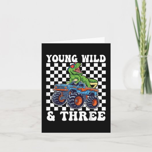 3e verjaardag Monster Truck Young Wild en drie 3 Kaart (Voorkant)