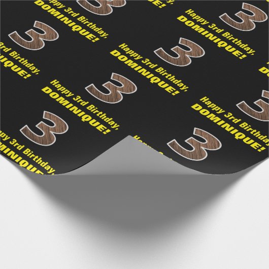 3e verjaardag: Naam en kwaliteitspatroon "3" Cadeaupapier (Hoek)