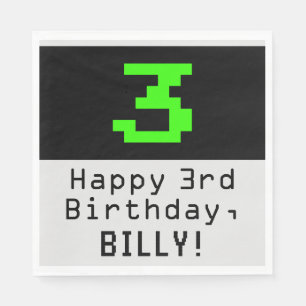 3e verjaardag - Nerdy / Geeky Style "3" & naam Servet
