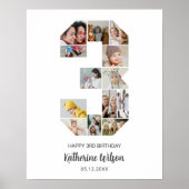 3e verjaardag nummer 3 fotocollage aangepaste foto poster (Voorkant)