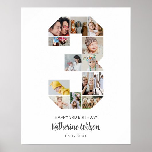 3e verjaardag nummer 3 fotocollage aangepaste foto poster (Voorkant)