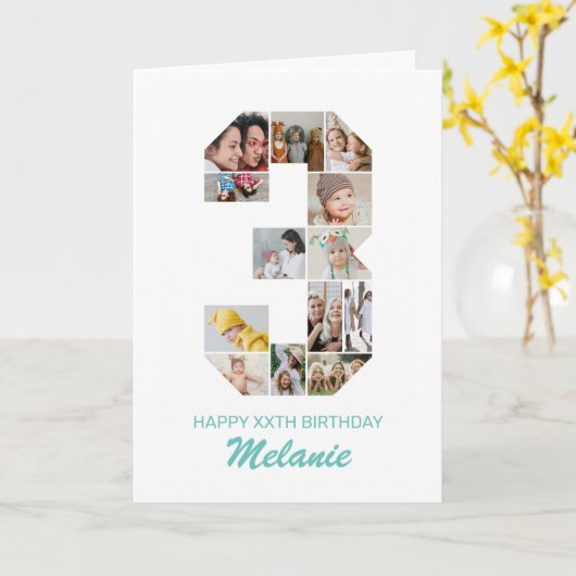 3e verjaardag nummer 3 fotocollage gepersonaliseer kaart (Gele Bloem)
