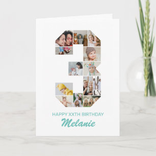 3e verjaardag nummer 3 fotocollage gepersonaliseer kaart