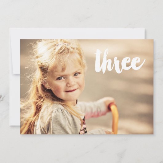 3e verjaardag nummer drie fotobedekking uitnodigin kaart (Voorkant)