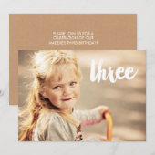 3e verjaardag nummer drie fotobedekking uitnodigin kaart (Voorkant / Achterkant)