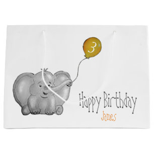 3e verjaardag olifant met gele ballon groot cadeauzakje