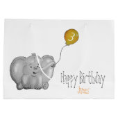 3e verjaardag olifant met gele ballon groot cadeauzakje (Achterkant)