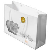 3e verjaardag olifant met gele ballon groot cadeauzakje (Voorkant Gekanteld)