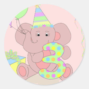 3e verjaardag Olifant Sticker voor Meisjes