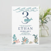 3e verjaardag onder de Zee Waterverf walvis Kaart (Staand voorkant)