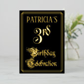 3e verjaardag Partij - Fancy Manuscript & de Naam  Folie Uitnodiging (Staand Voorkant)