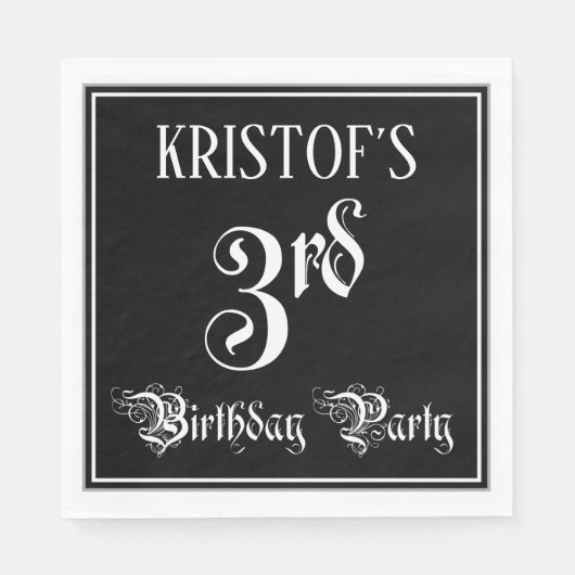 3e verjaardag Partij - Fancy Manuscript + de Naam  Servet (Voorkant)