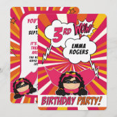 3e verjaardag Party Superhero Pink Comic voor meis Kaart (Voorkant / Achterkant)