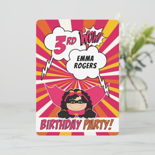 3e verjaardag Party Superhero Pink Comic voor meis Kaart (Staand voorkant)