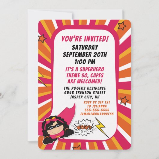 3e verjaardag Party Superhero Pink Comic voor meis Kaart (Achterkant)