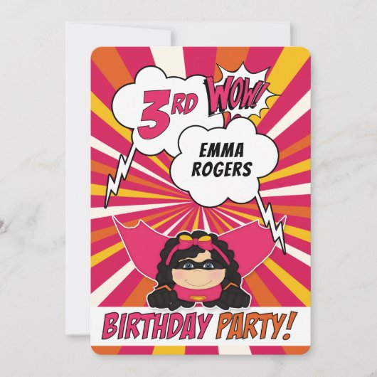 3e verjaardag Party Superhero Pink Comic voor meis Kaart (Voorkant)