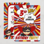 3e verjaardag Party Superhero Red Comic voor jonge Kaart (Voorkant / Achterkant)