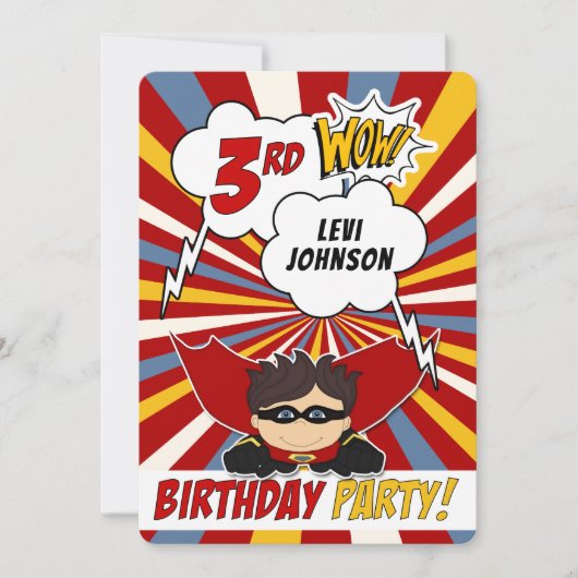3e verjaardag Party Superhero Red Comic voor jonge Kaart (Voorkant)