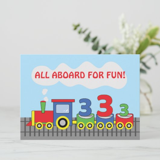 3e verjaardag Party Uitnodiging Trein Personaliser (Staand voorkant)