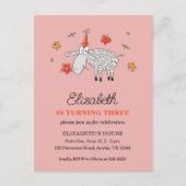 3e Verjaardag Pet Cartoon Schattige schapenbloem l Uitnodiging Briefkaart (Voorkant)