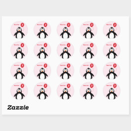 3e verjaardag pinguïn Voeg naam toe Roze Ronde Sticker