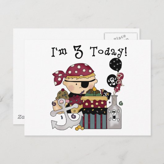 3e verjaardag Pirate Tshirts en geschenken Briefkaart (Voorkant / Achterkant)
