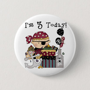 3e verjaardag Pirate Tshirts en geschenken Ronde Button 5,7 Cm