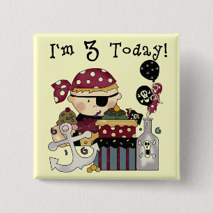 3e verjaardag Pirate Tshirts en geschenken Vierkante Button 5,1 Cm