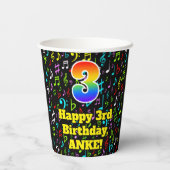 3e Verjaardag: Plezier Muzieknoten Patroon, Regenb Papieren Bekers (Achterkant)