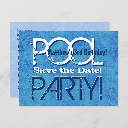 3e verjaardag Pool Party Save the Date V003 Aankondigingskaart (Voorkant / Achterkant)