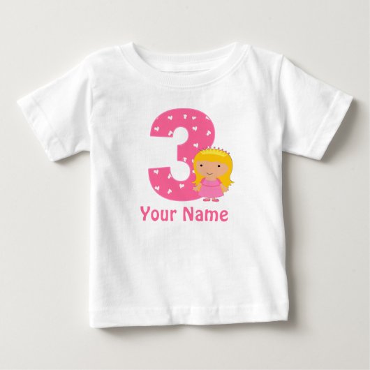 3e verjaardag Princess Personalized T-shirt (Voorkant)