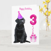 3e Verjaardag Puppy Theme- Schattige Dog Pink Meis Kaart (Gele Bloem)