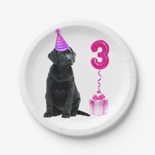 3e Verjaardag Puppy Theme- Schattige Dog Pink Meis Papieren Bordje
