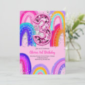 3e verjaardag Rainbow Fun Glitter Kaart (Staand voorkant)