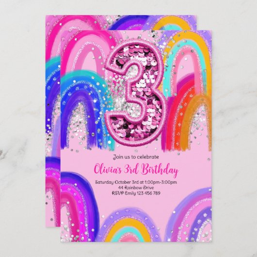 3e verjaardag Rainbow Fun Glitter Kaart (Voorkant / Achterkant)