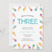 3e verjaardag | Rainbow Ice Cream uitnodiging (Voorkant)