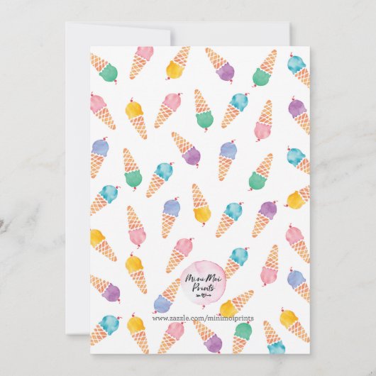 3e verjaardag | Rainbow Ice Cream uitnodiging (Achterkant)