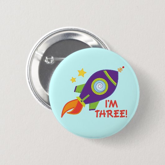 3e verjaardag Raketship Party Button Gift (Voorkant /achterkant)