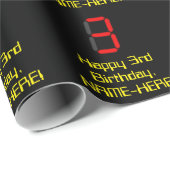 3e verjaardag: Red Digital Clock Style "3" + naam Cadeaupapier (Rol Hoek)