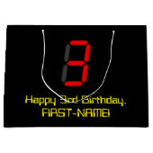 3e verjaardag: Red Digital Clock Style "3" + naam Groot Cadeauzakje (Voorkant)